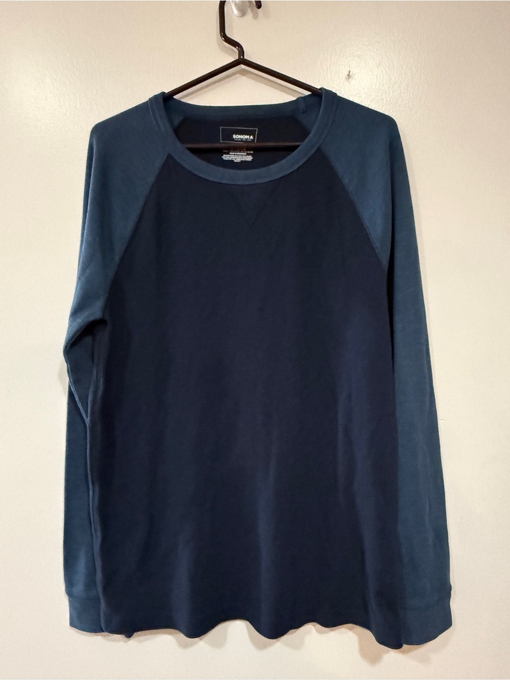 Sonoma Shirt Mens Size L Blue Long Sleeve Waffle Knit Thermal Tee Crewneck Layer